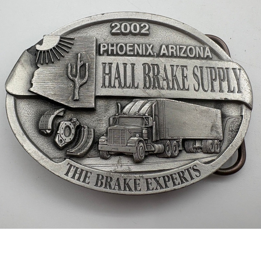 Hall Brake Supply Belt Buckle 2002 Phoenix Arizona Semi Truck Pewter Silver EX‎